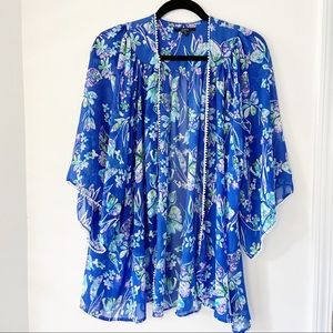 Forever 21 Blue Floral Tie Dye Kimono Cardigan M